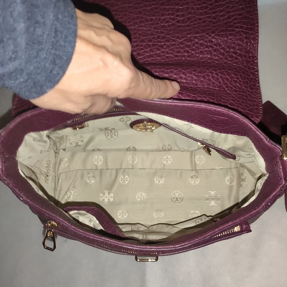 Tory Burch 797 Plum Leather Satchel